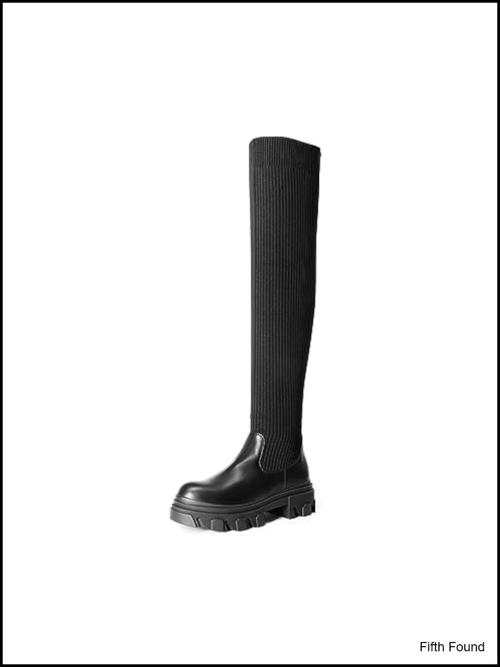 Over the Knee Platform Boots Knit Faux Leather Heeled Winter